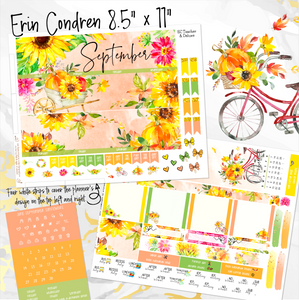 September Sunflowers monthly - Erin Condren Vertical Horizontal 7"x9", Happy Planner Classic, Mini & Big