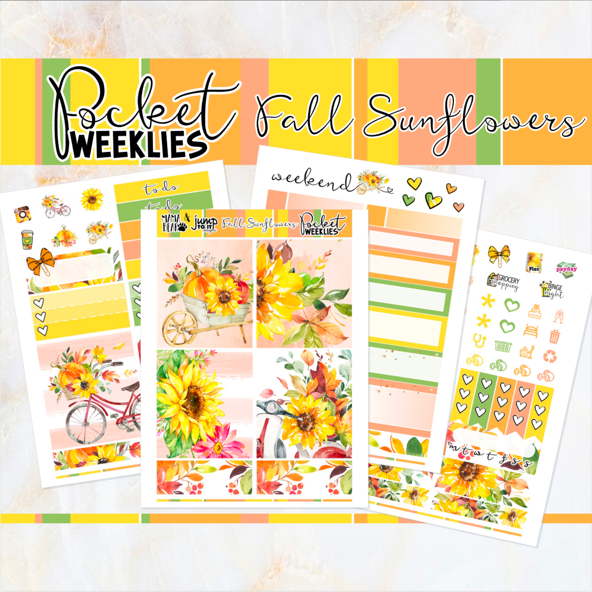 Fall Sunflowers - POCKET Mini Weekly Kit Planner stickers – Jump