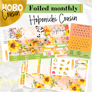 September Sunflowers FOILED monthly - Hobonichi Cousin A5 personal planner