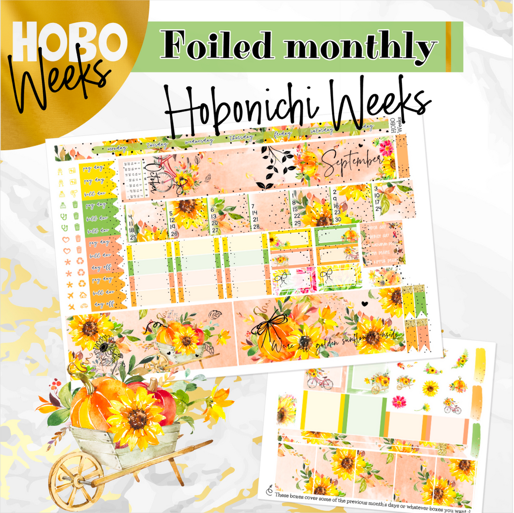 September Sunflowers FOILED monthly - Hobonichi Weeks personal planner
