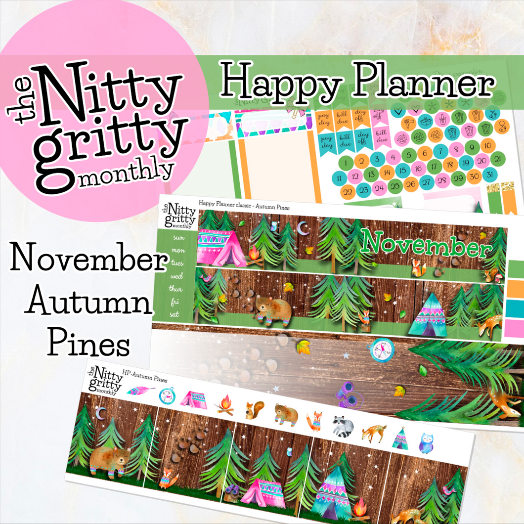 November Autumn Pines - The Nitty Gritty Monthly - Happy Planner Classic