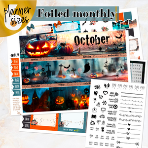 October Spooky Night Halloween FOILED monthly - Erin Condren Vertical Horizontal 7"x9", Happy Planner Classic, Mini & Big