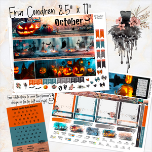 October Spooky Night Halloween FOILED monthly - Erin Condren Vertical Horizontal 7"x9", Happy Planner Classic, Mini & Big
