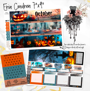 October Spooky Night Halloween monthly - Erin Condren Vertical Horizontal 7"x9", Happy Planner Classic, Mini & Big