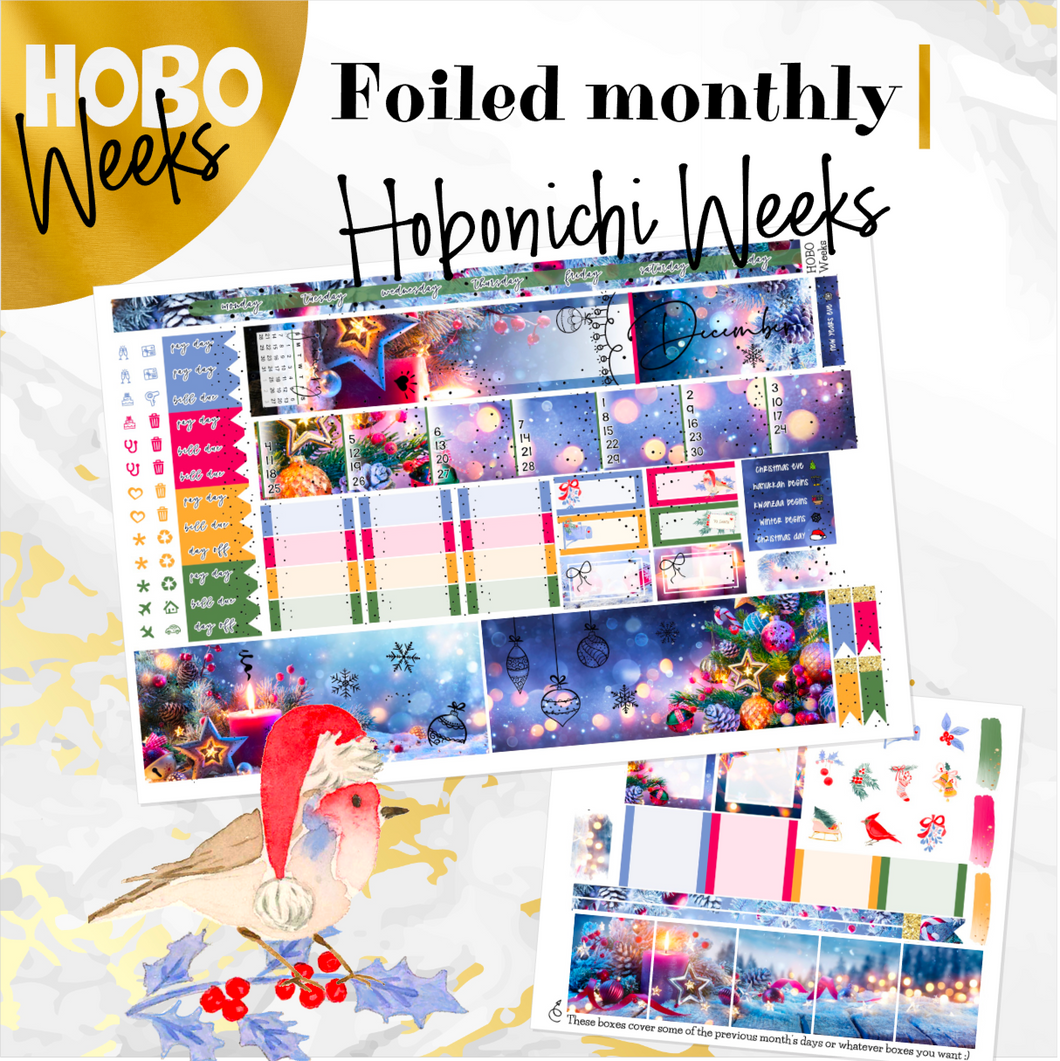 December Christmas Glow FOILED monthly - Hobonichi Weeks personal planner