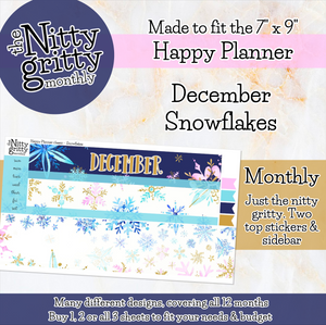 December Snowflakes - The Nitty Gritty Monthly - Happy Planner Classic