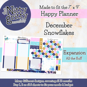 December Snowflakes - The Nitty Gritty Monthly - Happy Planner Classic