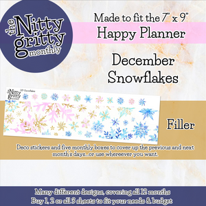 December Snowflakes - The Nitty Gritty Monthly - Happy Planner Classic