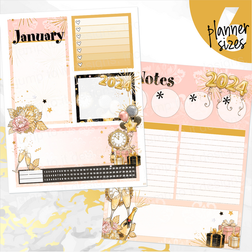 January New Year’s Eve ’24 Notes monthly sticker - Erin Condren Vertical Horizontal 7