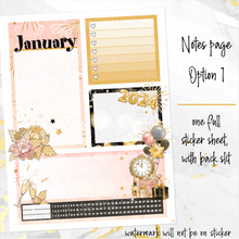 Load image into Gallery viewer, January New Year’s Eve ’24 Notes monthly sticker - Erin Condren Vertical Horizontal 7&quot;x9&quot;, Happy Planner Classic, Mini &amp; Big