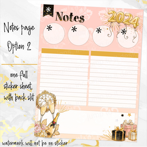 January New Year’s Eve ’24 Notes monthly sticker - Erin Condren Vertical Horizontal 7"x9", Happy Planner Classic, Mini & Big