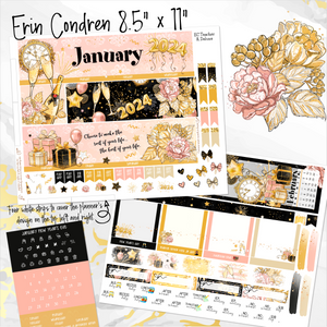 January New Year’s Eve ’24 monthly - Erin Condren Vertical Horizontal 7"x9", Happy Planner Classic, Mini & Big