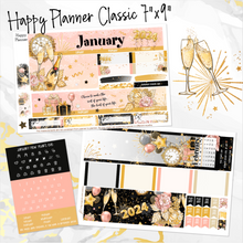 Load image into Gallery viewer, January New Year’s Eve ’24 monthly - Erin Condren Vertical Horizontal 7&quot;x9&quot;, Happy Planner Classic, Mini &amp; Big