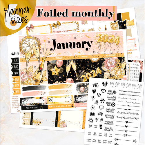 January New Year’s Eve ’24 FOILED monthly - Erin Condren Vertical Horizontal 7