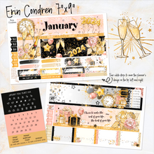 Load image into Gallery viewer, January New Year’s Eve ’24 FOILED monthly - Erin Condren Vertical Horizontal 7&quot;x9&quot;, Happy Planner Classic, Mini &amp; Big