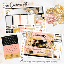 Load image into Gallery viewer, January New Year’s Eve ’24 FOILED monthly - Erin Condren Vertical Horizontal 7&quot;x9&quot;, Happy Planner Classic, Mini &amp; Big