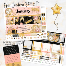 Load image into Gallery viewer, January New Year’s Eve ’24 FOILED monthly - Erin Condren Vertical Horizontal 7&quot;x9&quot;, Happy Planner Classic, Mini &amp; Big