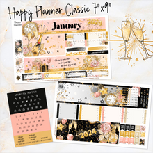 Load image into Gallery viewer, January New Year’s Eve ’24 FOILED monthly - Erin Condren Vertical Horizontal 7&quot;x9&quot;, Happy Planner Classic, Mini &amp; Big