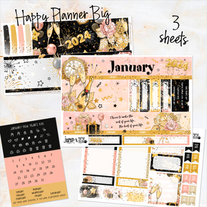 January New Year’s Eve ’24 FOILED monthly - Erin Condren Vertical Horizontal 7"x9", Happy Planner Classic, Mini & Big