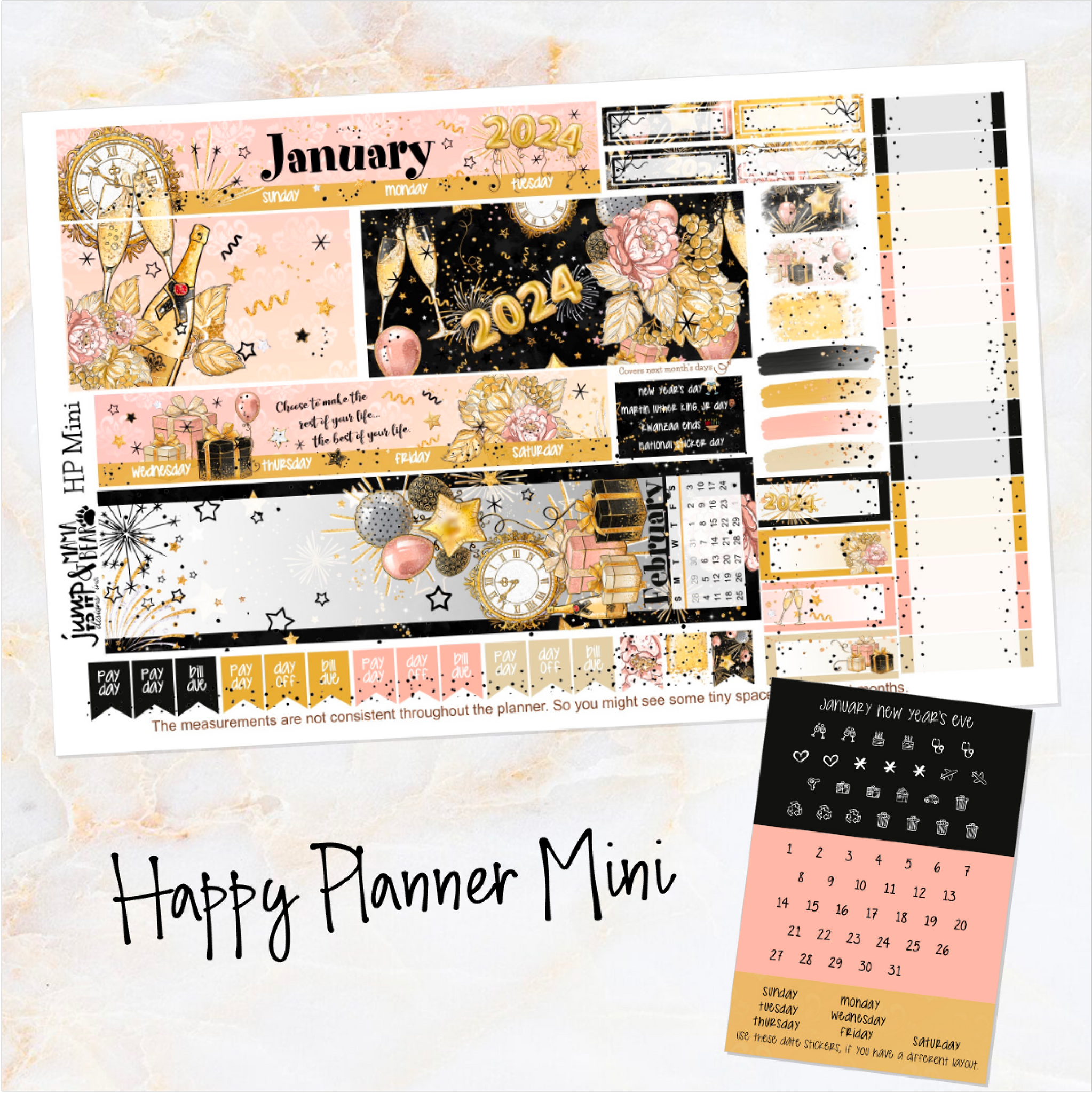 January New Year's Eve '24 - POCKET Mini Weekly Kit Planner stickers – Jump  To It Designs
