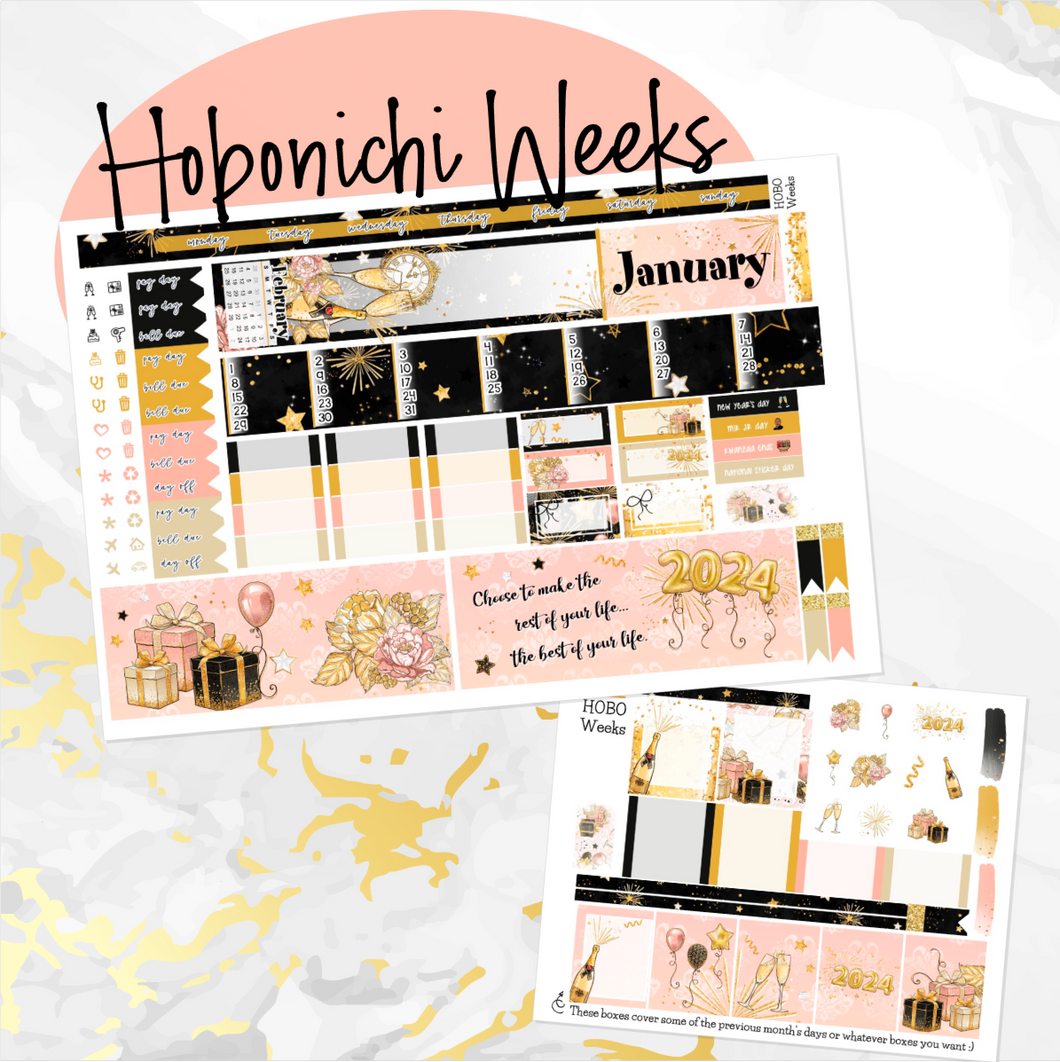 January New Year’s Eve ’24 monthly - Hobonichi Weeks personal planner