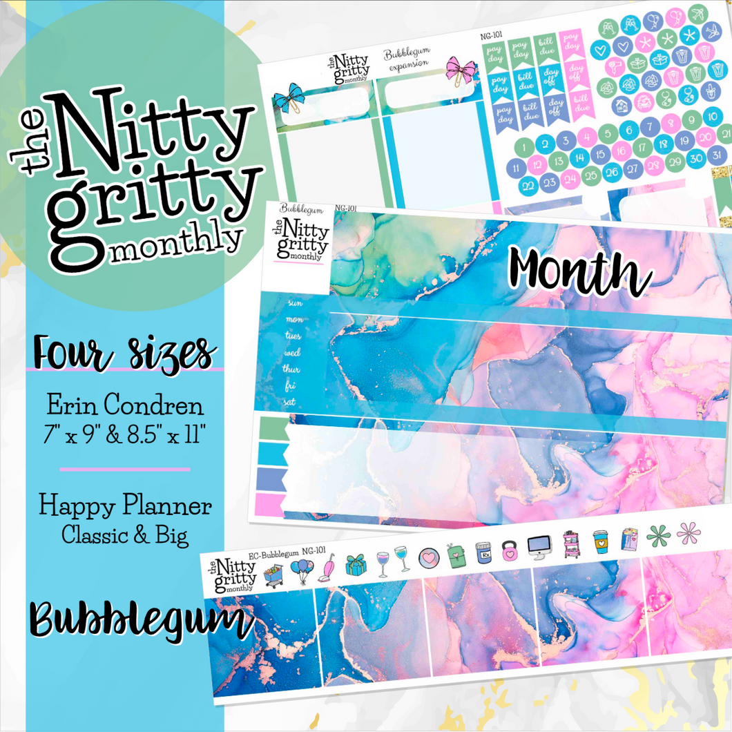 BUBBLEGUM - The Nitty Gritty Monthly-Any Month-Erin Condren 7x9 8.5x11 Happy Planner Classic & Big