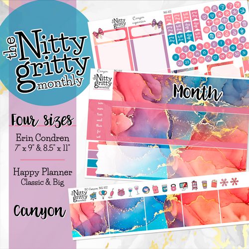 CANYON - The Nitty Gritty Monthly-Any Month-Erin Condren 7x9 8.5x11 Happy Planner Classic & Big