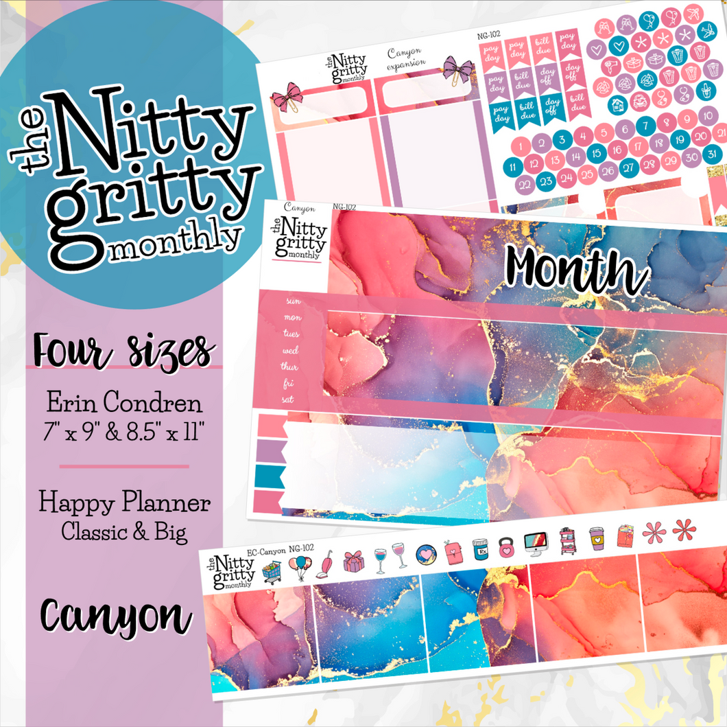 CANYON - The Nitty Gritty Monthly-Any Month-Erin Condren 7x9 8.5x11 Happy Planner Classic & Big