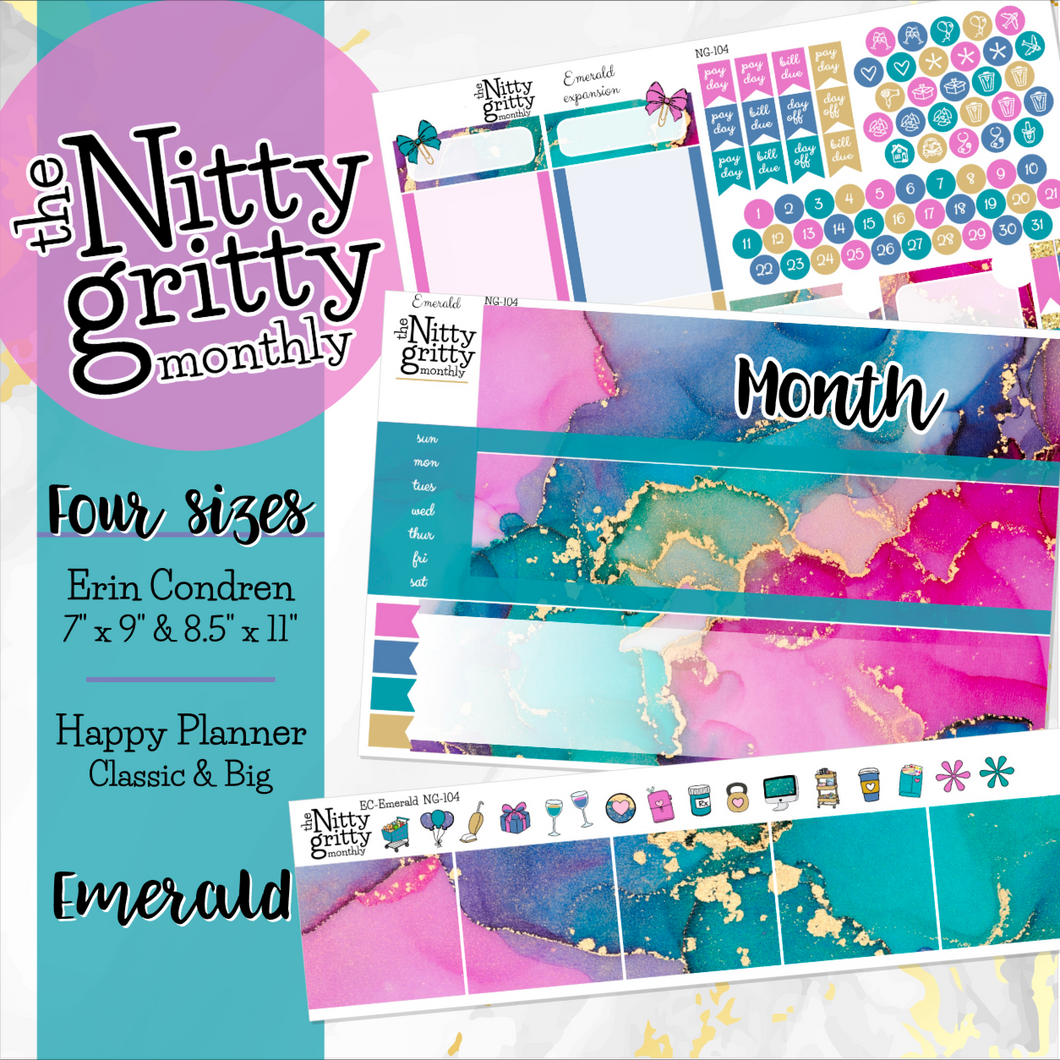 EMERALD - The Nitty Gritty Monthly-Any Month-Erin Condren 7x9 8.5x11 Happy Planner Classic & Big