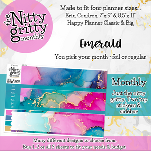 EMERALD - The Nitty Gritty Monthly-Any Month-Erin Condren 7x9 8.5x11 Happy Planner Classic & Big