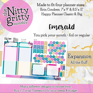 EMERALD - The Nitty Gritty Monthly-Any Month-Erin Condren 7x9 8.5x11 Happy Planner Classic & Big