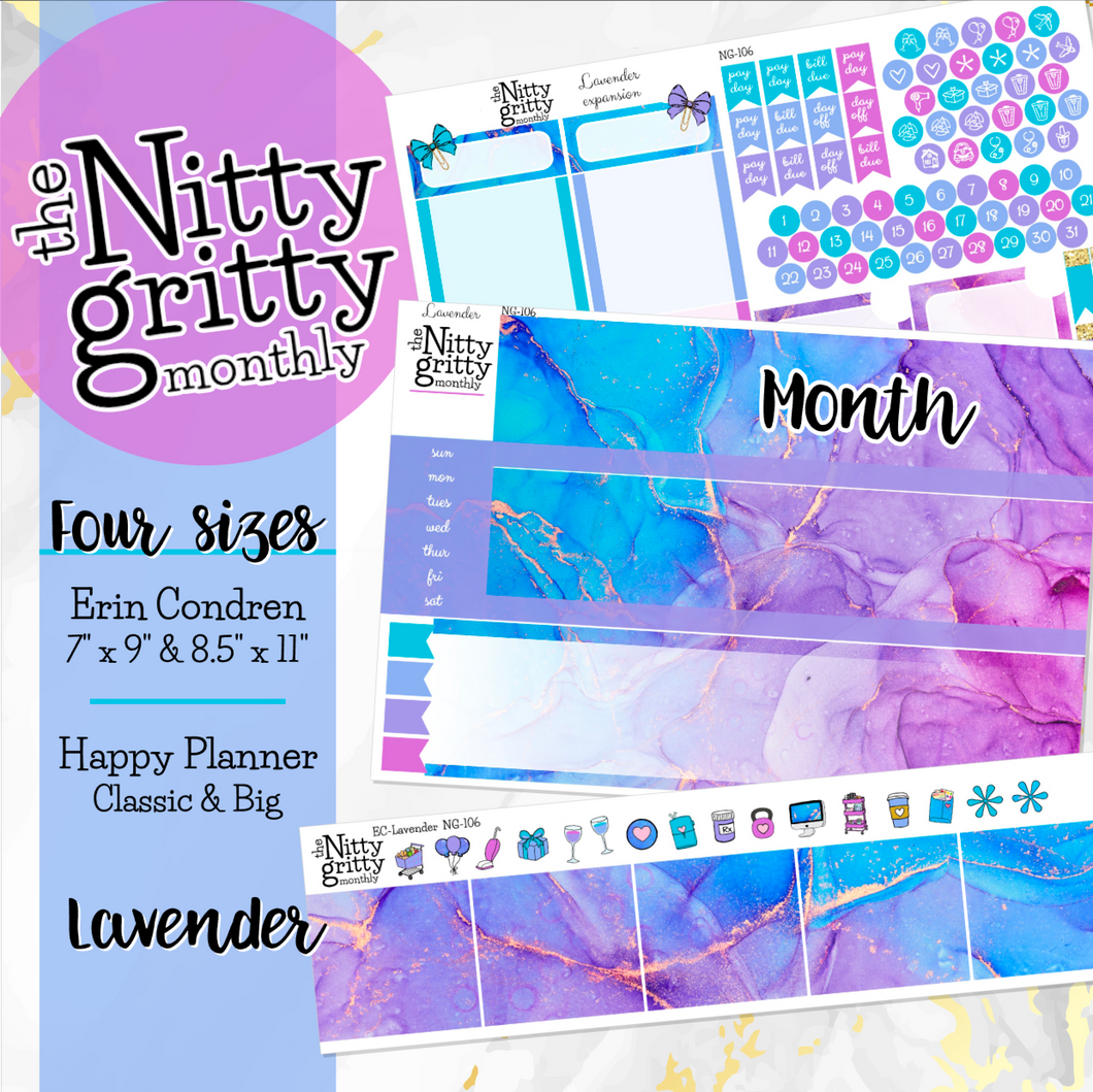 LAVENDER - The Nitty Gritty Monthly-Any Month-Erin Condren 7x9 8.5x11 Happy Planner Classic & Big