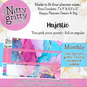MAJESTIC - The Nitty Gritty Monthly-Any Month-Erin Condren 7x9 8.5x11 Happy Planner Classic & Big