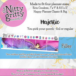 MAJESTIC - The Nitty Gritty Monthly-Any Month-Erin Condren 7x9 8.5x11 Happy Planner Classic & Big