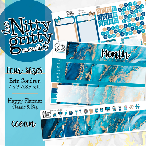 OCEAN - The Nitty Gritty Monthly-Any Month-Erin Condren 7x9 8.5x11 Happy Planner Classic & Big