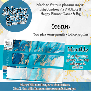 OCEAN - The Nitty Gritty Monthly-Any Month-Erin Condren 7x9 8.5x11 Happy Planner Classic & Big