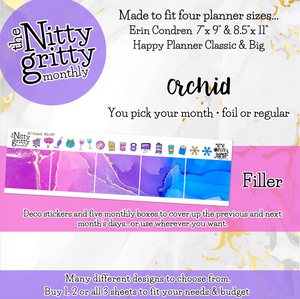 ORCHID - The Nitty Gritty Monthly-Any Month-Erin Condren 7x9 8.5x11 Happy Planner Classic & Big