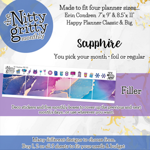 SAPPHIRE - The Nitty Gritty Monthly-Any Month-Erin Condren 7x9 8.5x11 Happy Planner Classic & Big