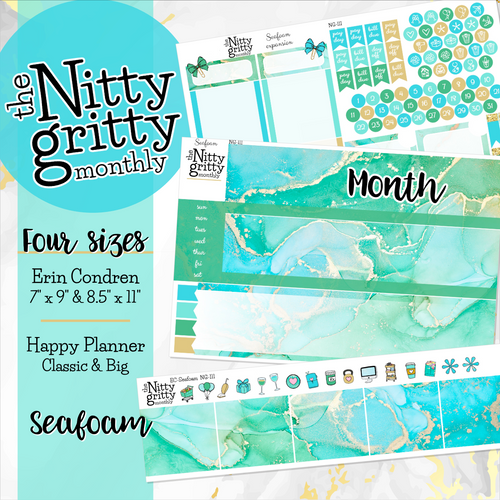 SEAFOAM - The Nitty Gritty Monthly-Any Month-Erin Condren 7x9 8.5x11 Happy Planner Classic & Big