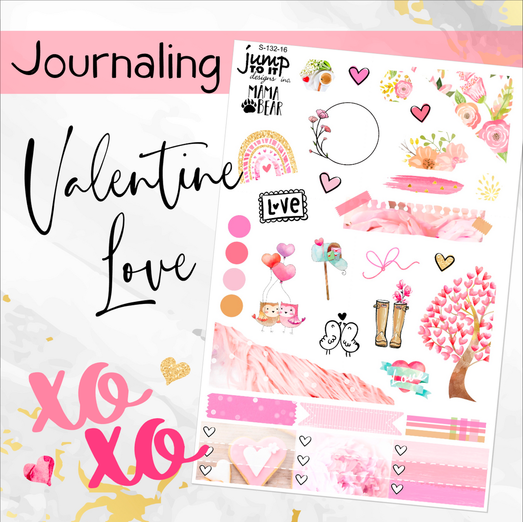 February Valentine Love JOURNAL sheet - planner stickers          (S-132-16)