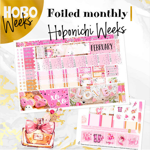 February Valentine Love '24 FOILED monthly - Hobonichi Weeks personal planner