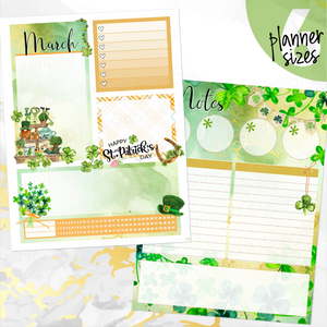 March St Patrick’s Day ’24 Notes monthly sticker - Erin Condren Vertical Horizontal 7"x9", Happy Planner Classic, Mini & Big