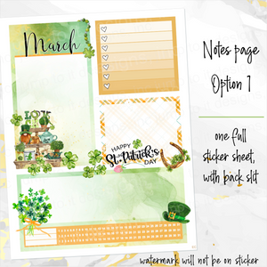 March St Patrick’s Day ’24 Notes monthly sticker - Erin Condren Vertical Horizontal 7"x9", Happy Planner Classic, Mini & Big