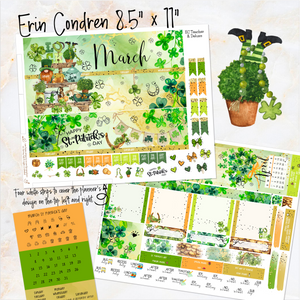 March St Patrick’s Day ’24 FOILED monthly - Erin Condren Vertical Horizontal 7"x9", Happy Planner Classic, Mini & Big