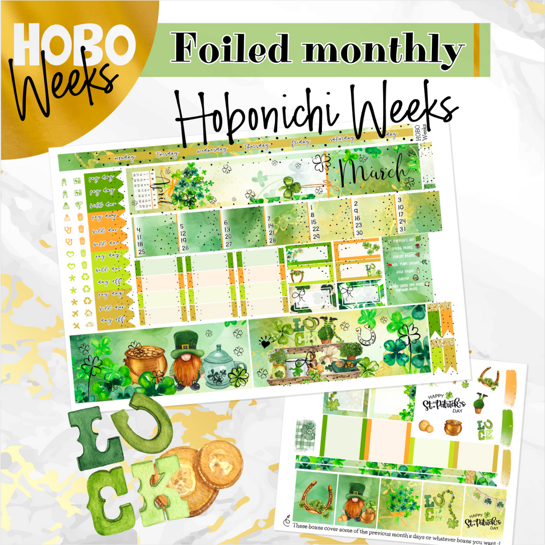 March St Patrick’s Day ’24 FOILED monthly - Hobonichi Weeks personal planner