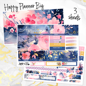 April Spring Blush monthly - Erin Condren Vertical Horizontal 7"x9", Happy Planner Classic, Mini & Big