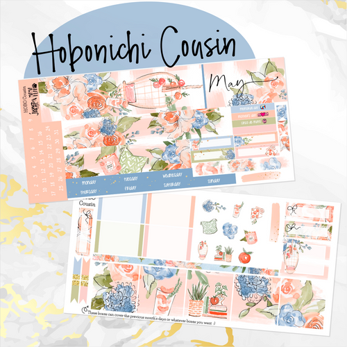 May Peachy Blue monthly - Hobonichi Cousin A5 personal planner