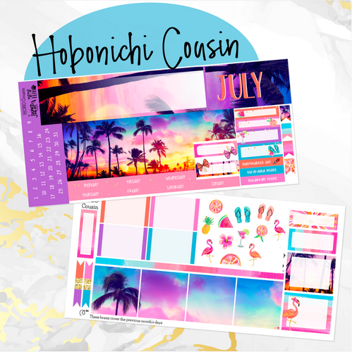 July Sunset in Paradise monthly - Hobonichi Cousin A5 personal planner