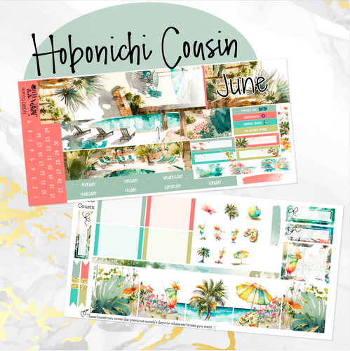 June Summer Oasis monthly - Hobonichi Cousin A5 personal planner
