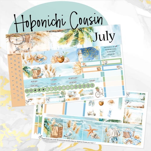 July Beach Days monthly - Hobonichi Cousin A5 personal planner